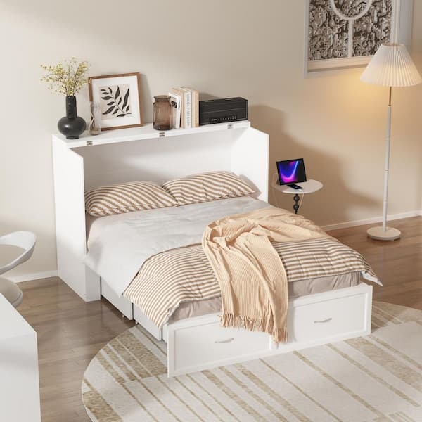 Chest Murphy Bed with Built-In Shelf and Integrated Drawers