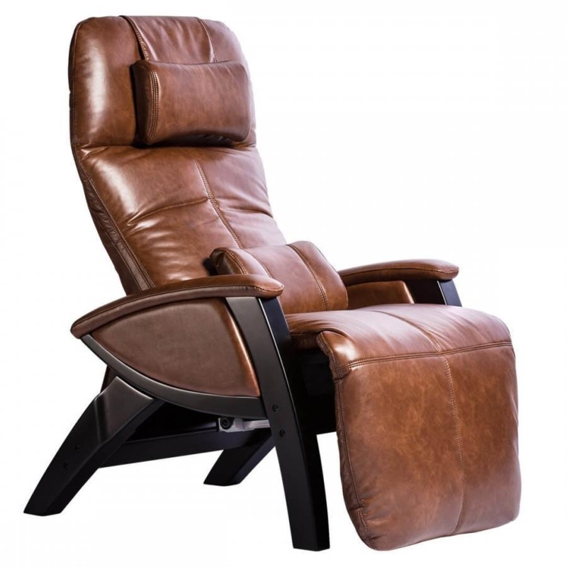 Chestnut Brown Zero Gravity Recliner with Open Curved Wood Base