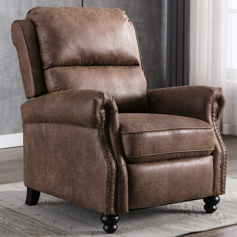 Chocolate Brown Faux Leather Recliner with Rolled Arms