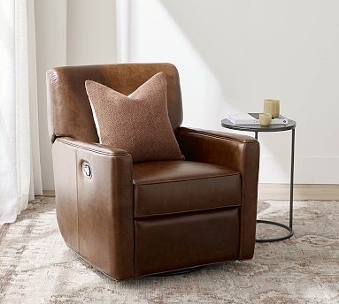 Chocolate Brown Leather Swivel Recliner Square Arm Silhouette