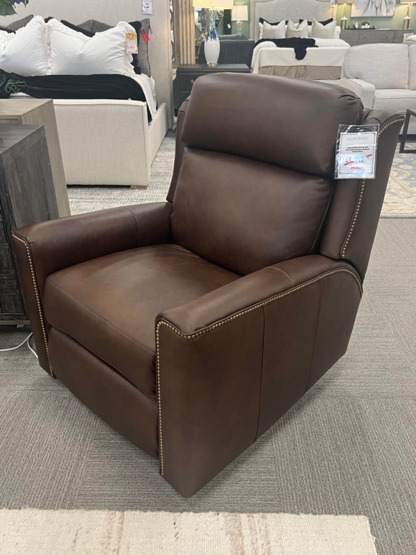 Chocolate Brown Motion Recliner with Track Arms and Brass Nailhead Trim