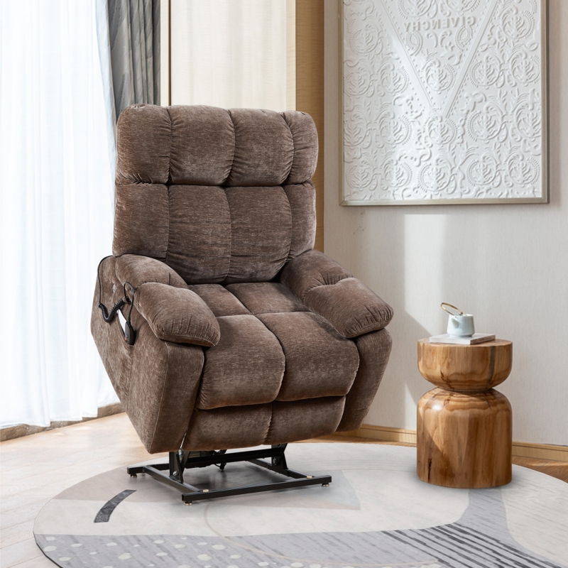 Chocolate Brown Power Lift Recliner with Segmented Backrest