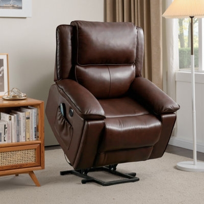 Chocolate Brown Stand Assist Recliner with Side Pocket