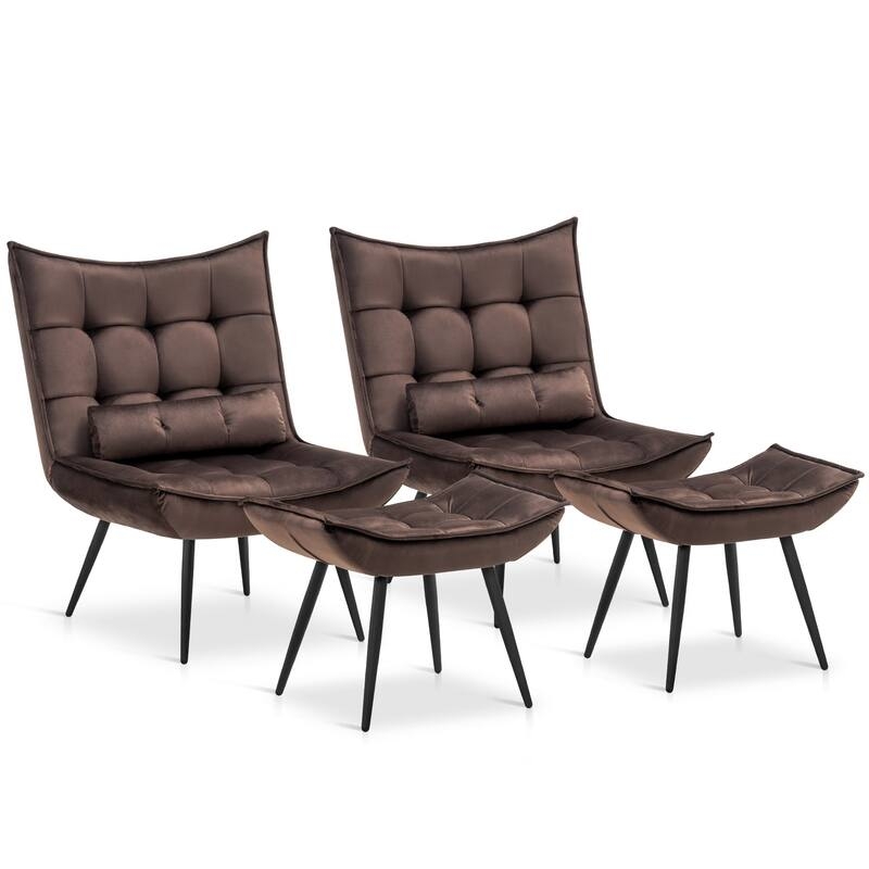 Chocolate Brown Velvet Accent Chairs Grid Tufted Bolster Set