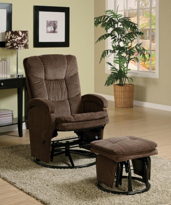 Chocolate Glider Recliner Chair with Matching Ottoman Set