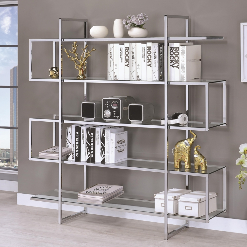 Chrome and Glass Etagere with Asymmetrical Shelves