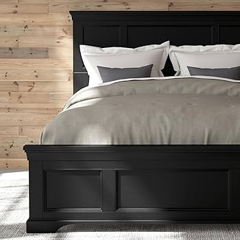 Classic Bed Frame with Paneled Headboard and Footboard in Matte Black