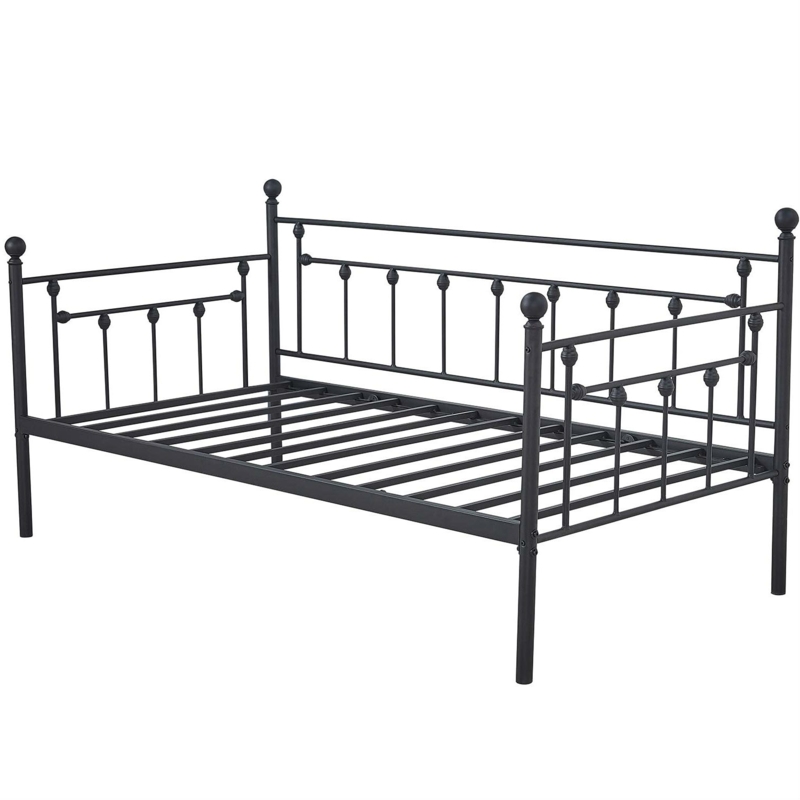 Classic Black Metal Daybed Frame with Vertical Spindles and Finials