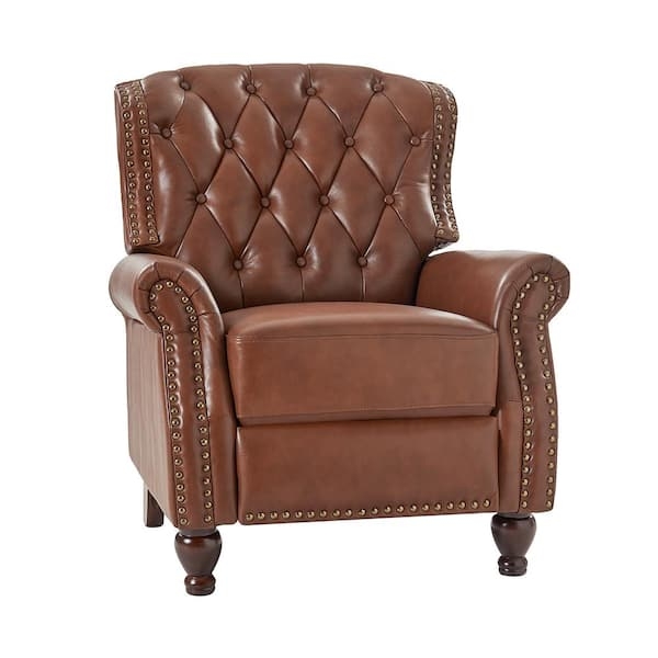 Classic Brown Tufted Recliner with Rolled Arms and Nailhead Trim