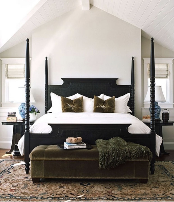 Classic Four Poster Bed with Woven Headboard and Turned Posts