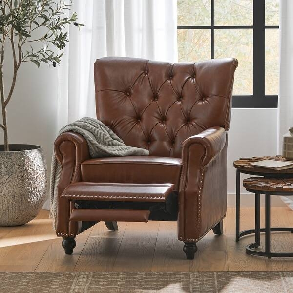 Classic Living Room Seating, Tan Leather-Like Push-Back Recliner