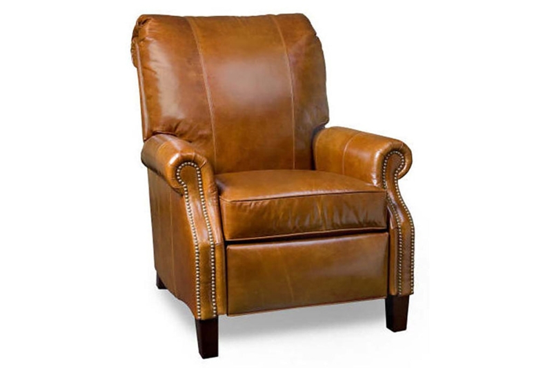 Classic Recliner Chair in Cognac Leather with Nailhead Trim Details