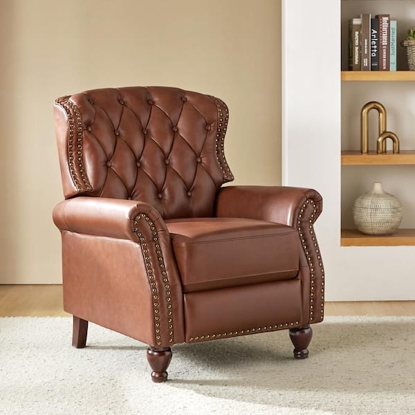 Classic Study Recliner, Chestnut Brown Wingback with Nailhead Trim
