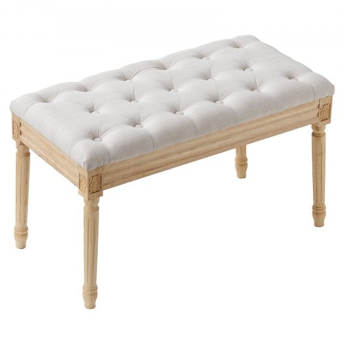 Classic Upholstered Bench with Fluted Carved Legs and Diamond Tufting