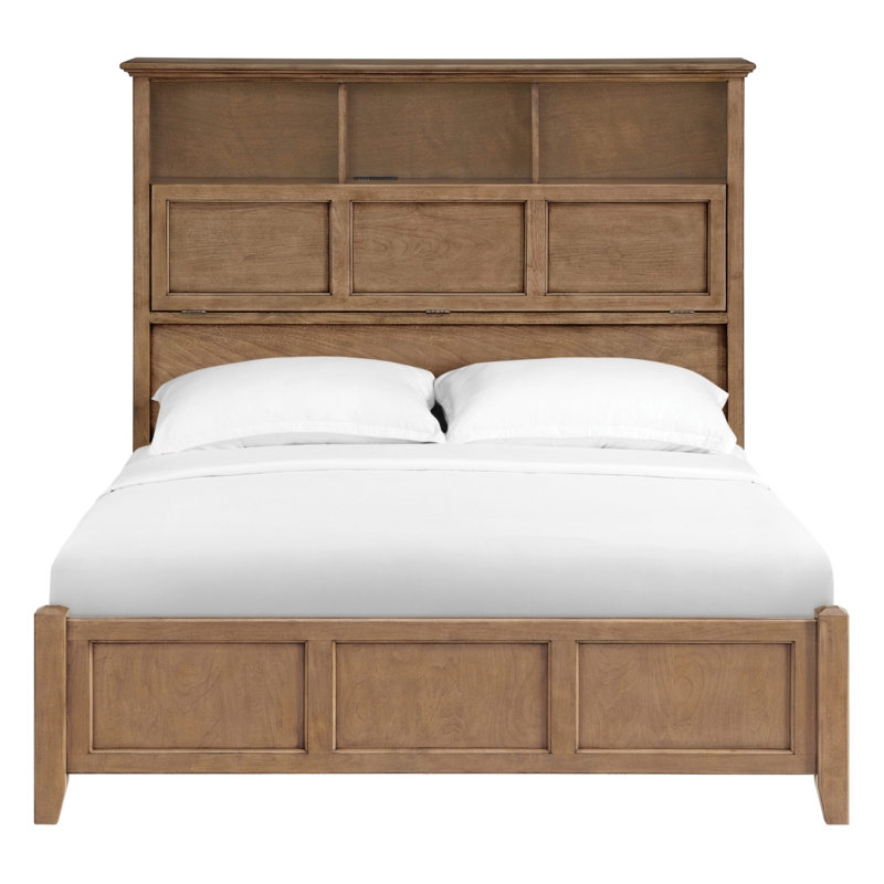 Classic Wood Bookcase Bed with Recessed Panels & Low Footboard