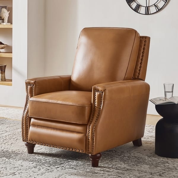 Club Recliner Chair Cognac Leather-Like with Turned Wood Legs