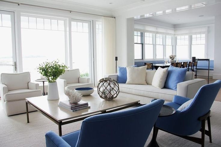 Coastal Accent Chairs, Navy Upholstery, Transitional Living Room