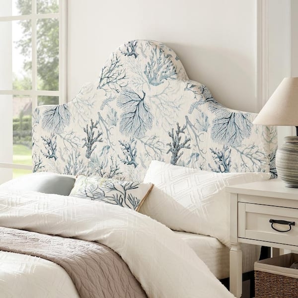 Coastal Blue Camelback Headboard with Coral Print Pattern
