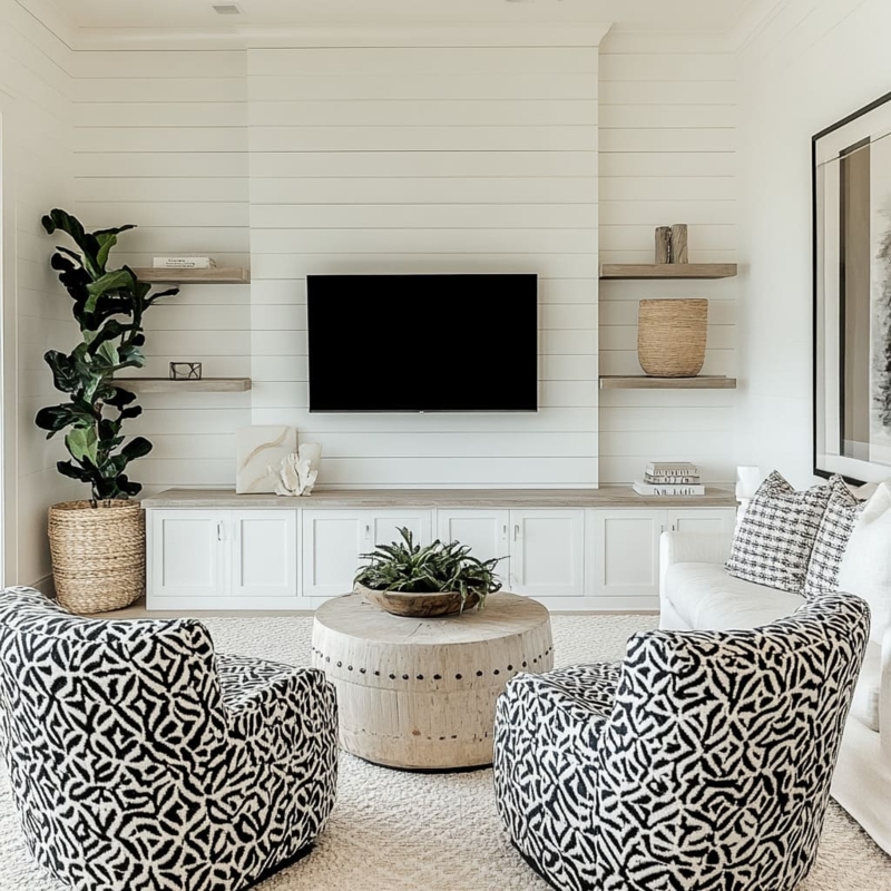 Coastal Farmhouse Accent Chairs Abstract Pattern Bright