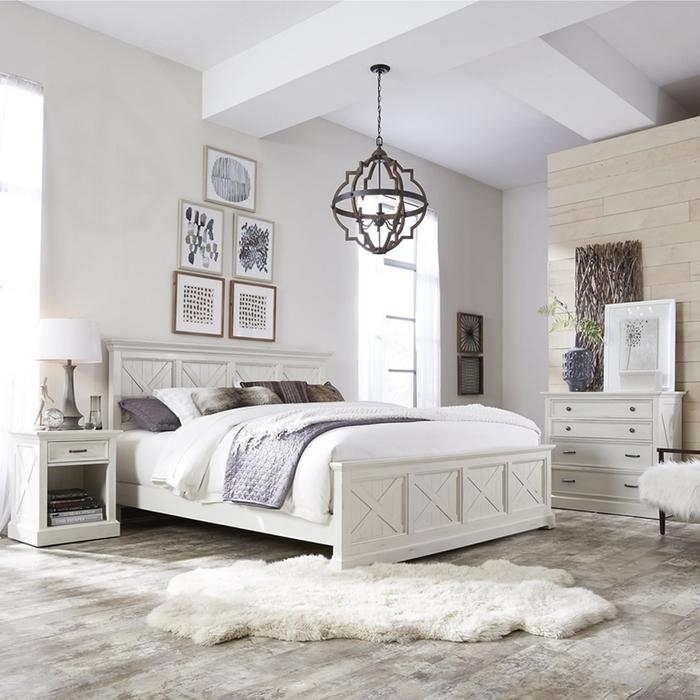 Coastal Farmhouse Bedroom Set Off White Finish X Motif Panels Paneled Bed