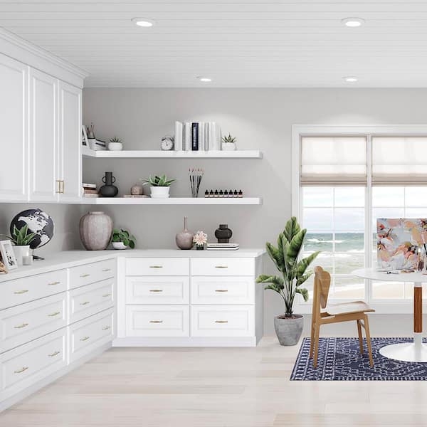 Coastal Home Office Storage with White Shaker Base Cabinets