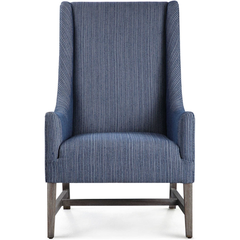 Coastal Navy and White Vertical Stripe Wingback Chair