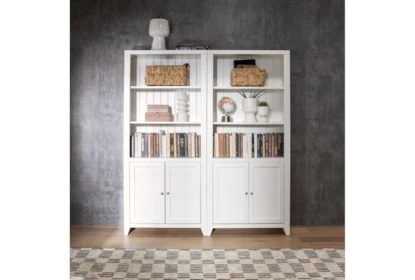 Coastal Office Storage Double Bookcase with Beadboard Back