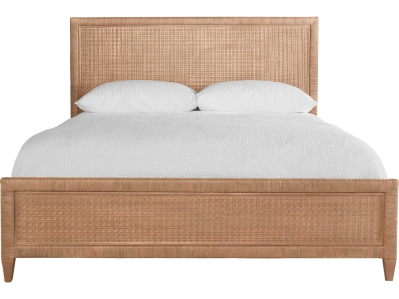 Coastal Panel Bed Tan Woven Rattan Basketweave Framed Headboard