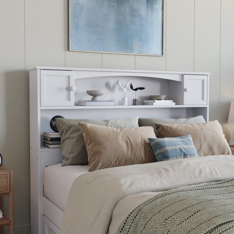 Coastal Style Bookcase Headboard with Side Cabinets