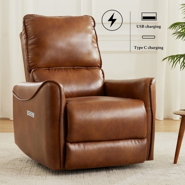 Cognac Faux Leather Power Recliner with USB and Type-C Charging Ports