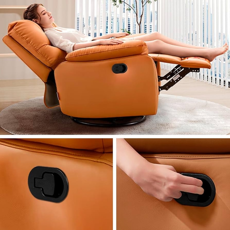 Cognac Swivel Recliner Chair with Recessed Manual Release Handle