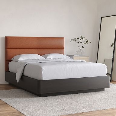 Cognac Tan Headboard featuring Modern Horizontal Panel Tufting