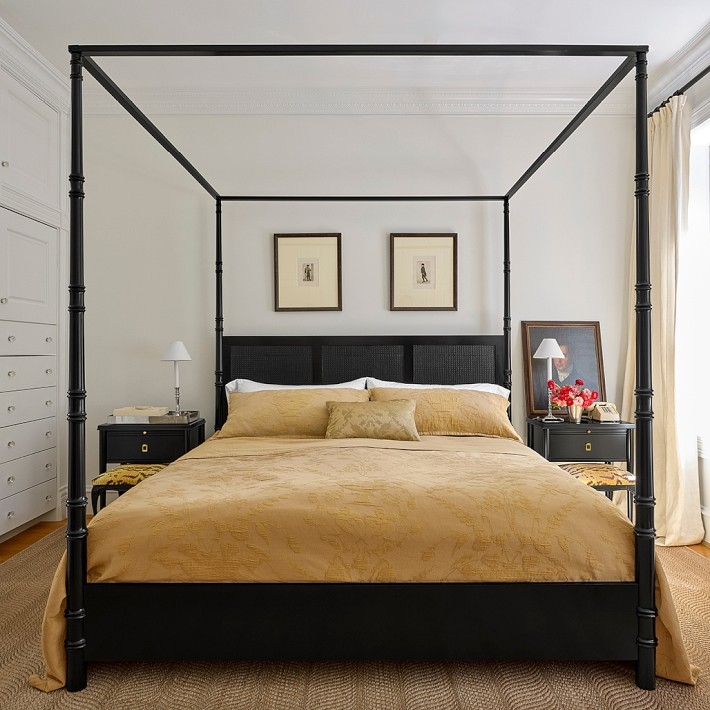 Colonial Revival Canopy Bed with Cane Headboard and Turned Posts