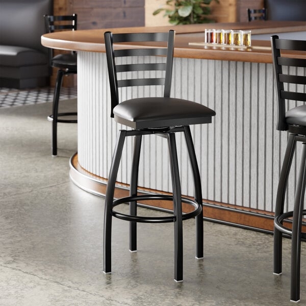 Commercial Metal Bar Stool Ladder Back Padded Swivel Seat