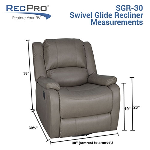 Compact Grey Swivel Glide Recliner with 30-Inch Width