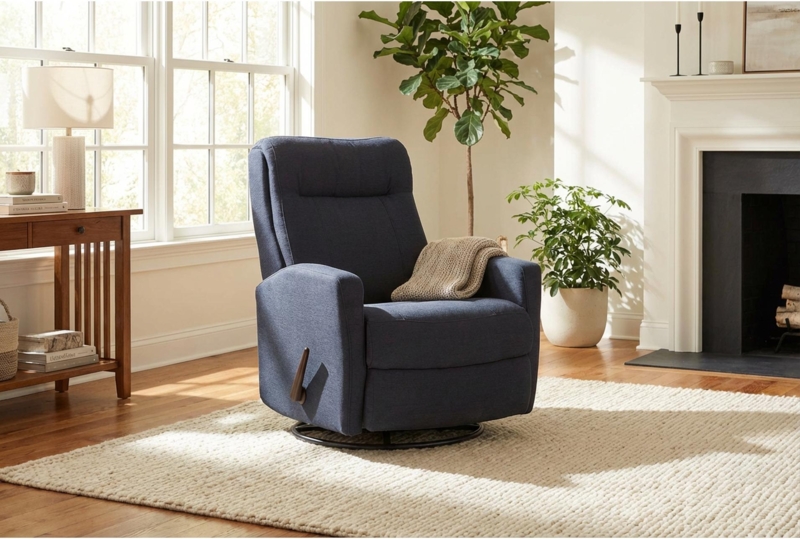 Compact Swivel Rocker Recliner with Wood Handle