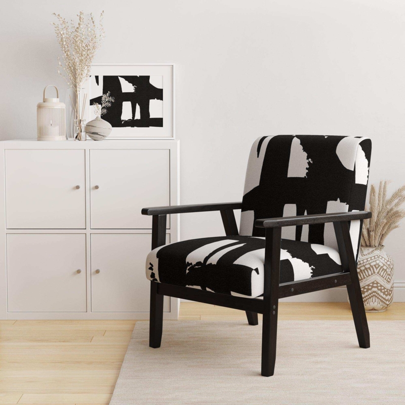 Contemporary Accent Chair Graphic Print Dark Wood Frame