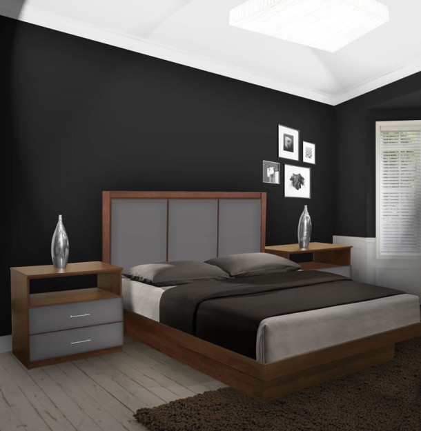 Contemporary Bedroom Set with Paneled Headboard, Wood Toned and Black