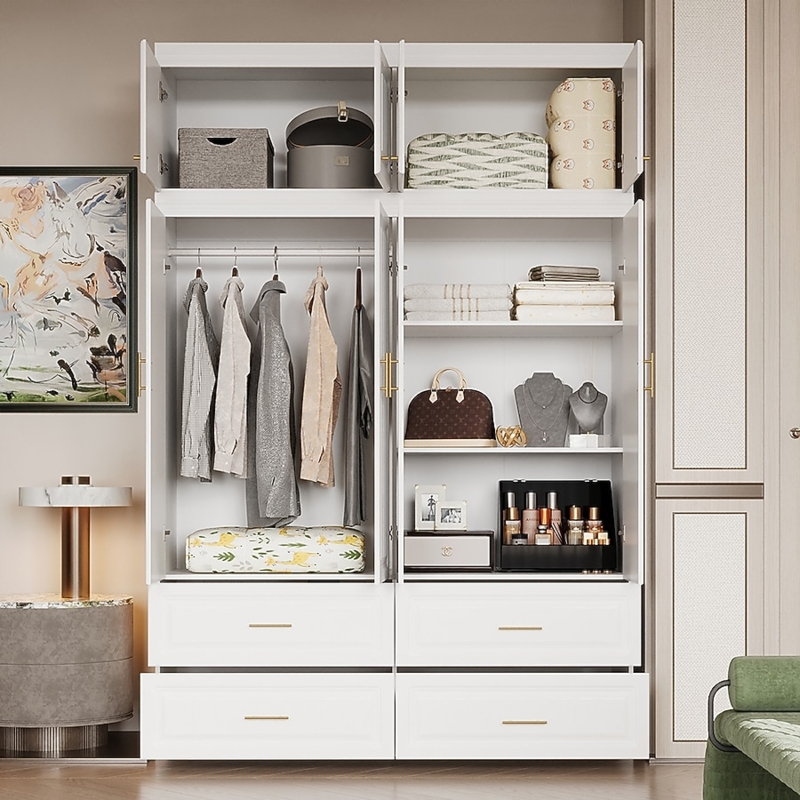 Contemporary Bedroom Wardrobe with Gold Tone Handles and Four Drawers