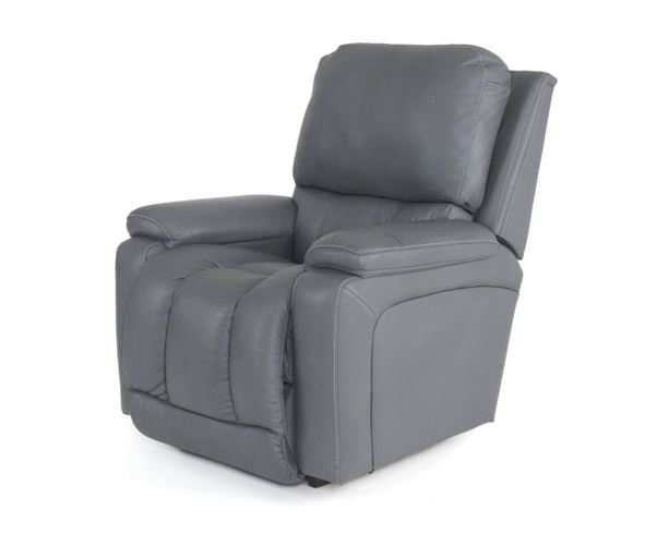 Contemporary Blue Gray Leather Rocker Recliner with Padded Arms
