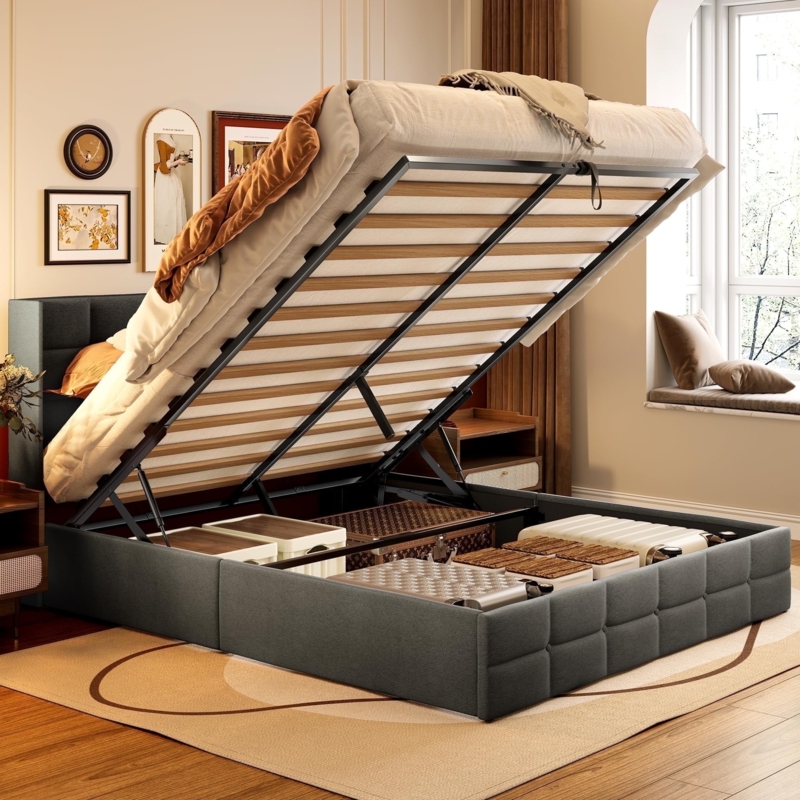 Contemporary Charcoal Gray Storage Bed with Hydraulic Lift