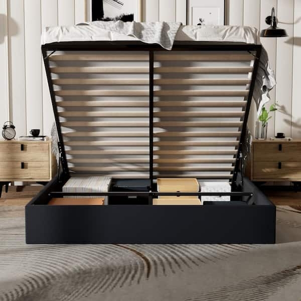 Contemporary Lift-Up Storage Bed with Slatted Mattress Base