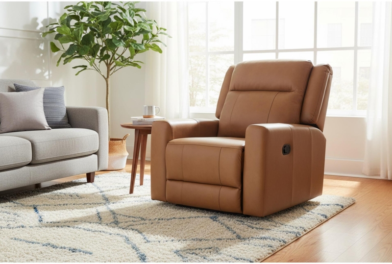 Contemporary Manual Recliner in Cognac Leather-Like Finish