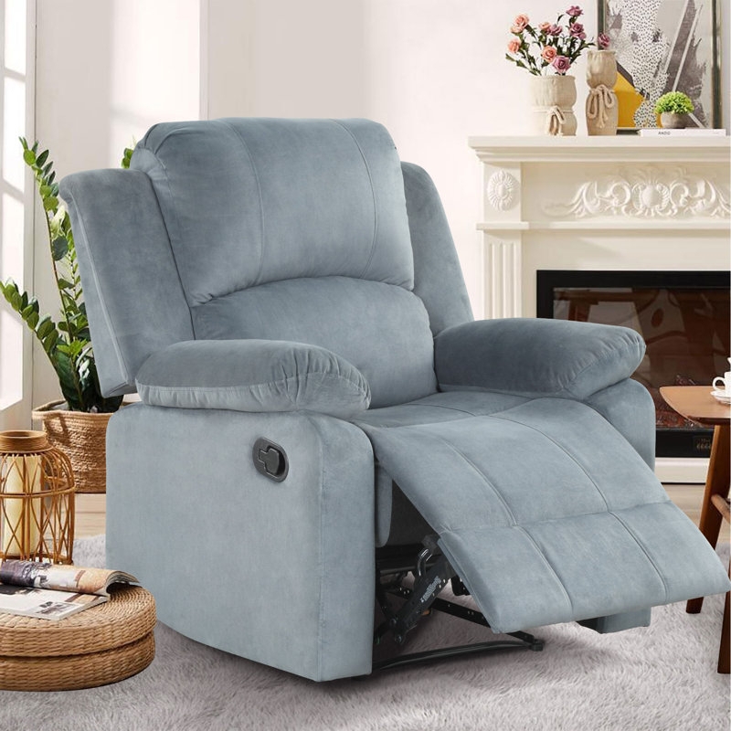 Contemporary Overstuffed Recliner in Slate Gray with Extended Footrest