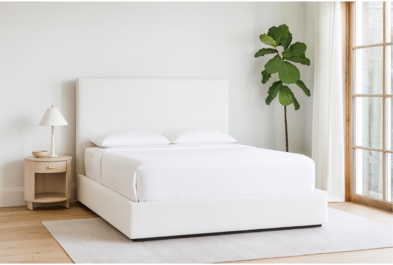 Contemporary Platform Bed White with Storage and Upholstered Headboard