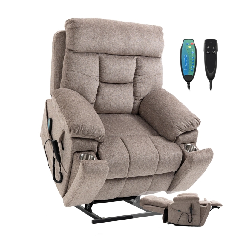 Contemporary Power Lift Recliner Upholstered Fabric Segmented Back