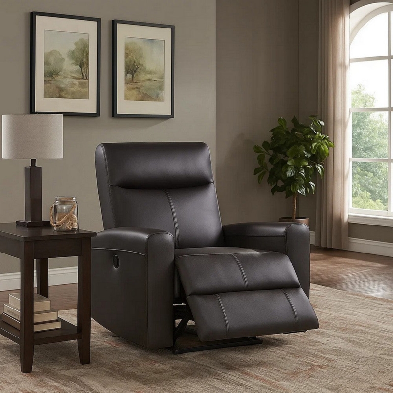 Contemporary Power Recliner, Leatherette with Vertical Stitching