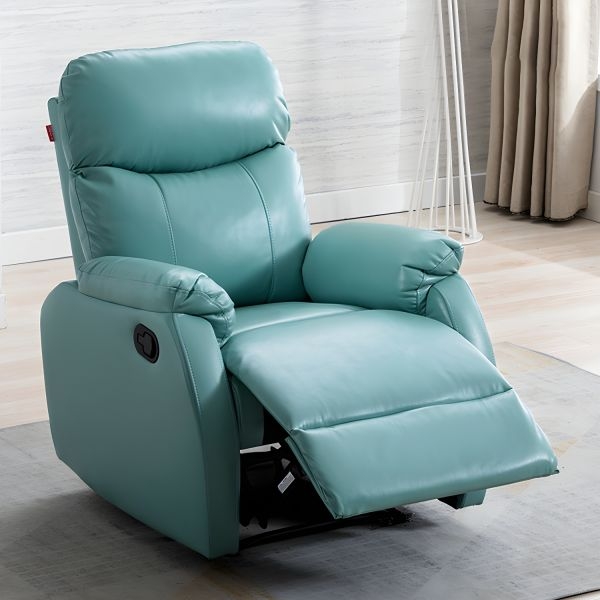 Contemporary Recliner Light Blue Split Back Cushion Manual Lever Handle