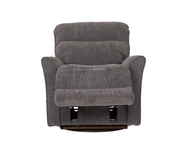 Contemporary Stone Grey Swivel Rocker Recliner with Contoured Arms