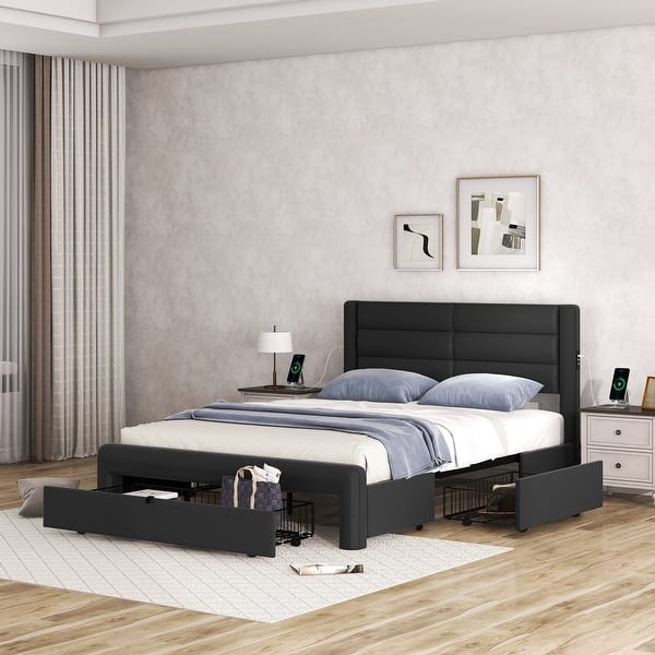 Contemporary Storage Bed with Channeled Headboard